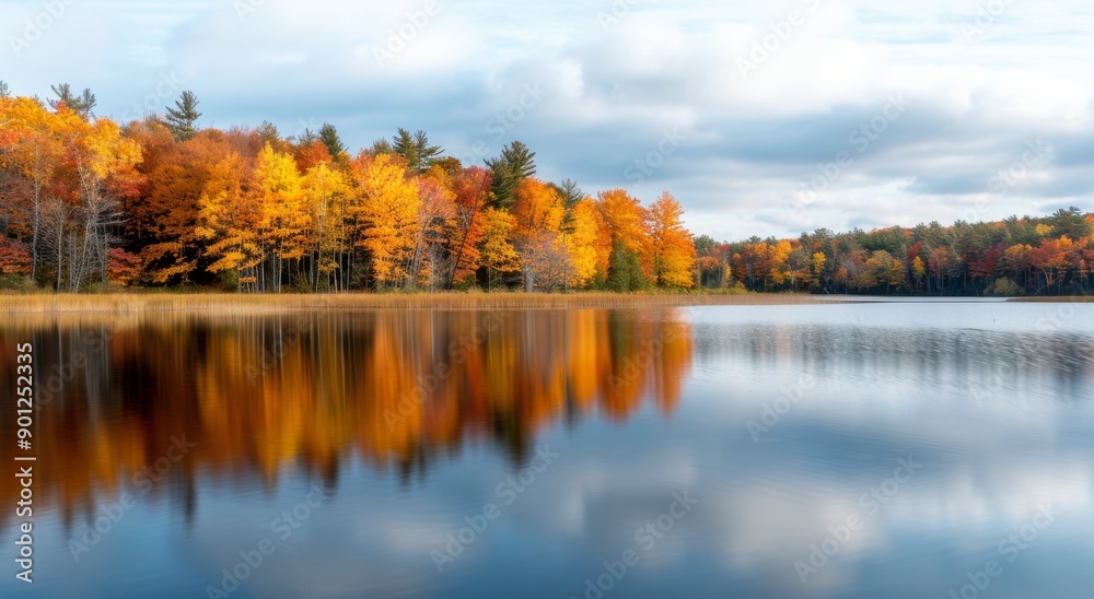 Obraz premium Fall Foliage Reflected in Lake