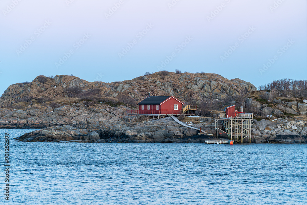 Fototapeta premium sea and village view from henningsvar lofoten norway