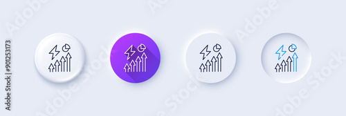 Electricity consumption line icon. Neumorphic, Purple gradient, 3d pin buttons. Electric power price inflation sign. Energy crisis symbol. Line icons. Neumorphic buttons with outline signs. Vector