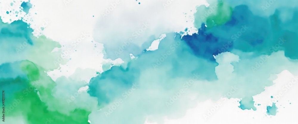 Obraz premium Blue green and white watercolor abstract color splash design background
