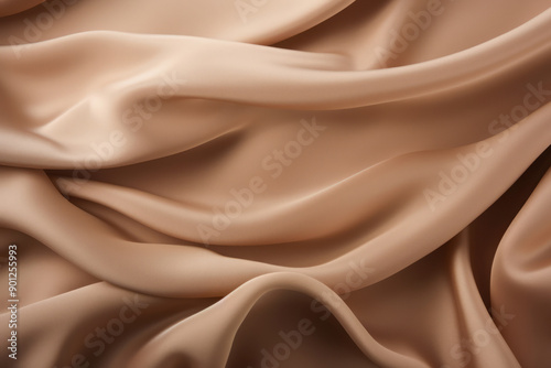 Processed collage of smooth wavy beige light brown satin silk cloth fabric texture. Background