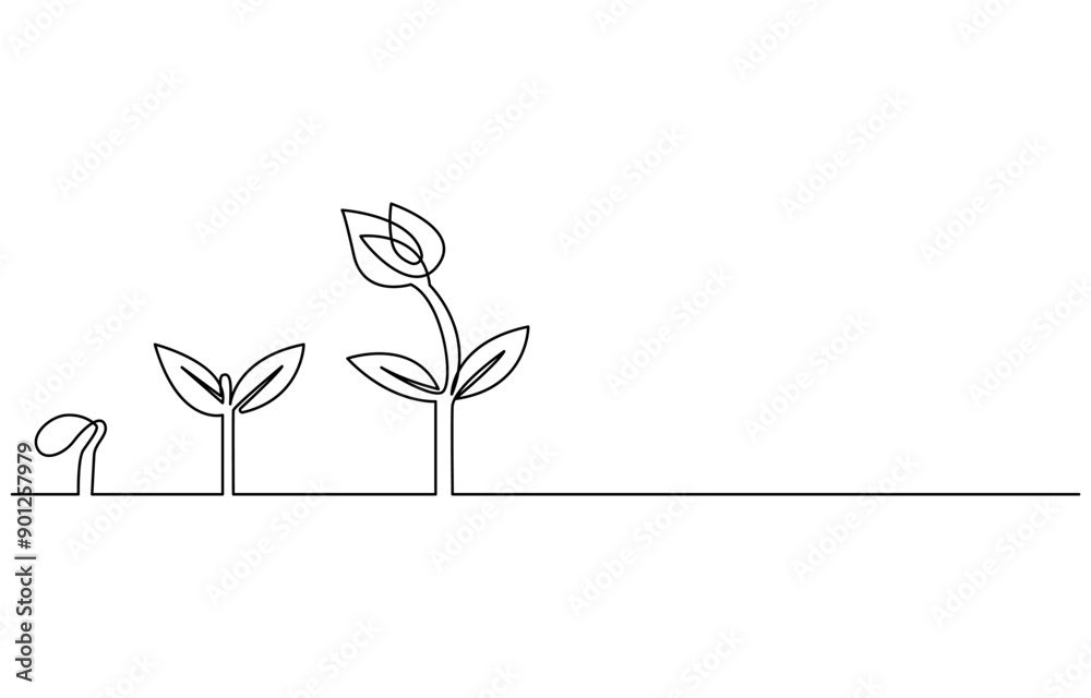 Continuous one line plant growth tree outline vector art drawing, Single line drawing of a plant, Plant growing continuous one line art drawing of tree plant art. Continuous one line plant growth tree outline vector art drawing, Single line drawing of a plant, Plant growing continuous one line art drawing of tree plant art.
