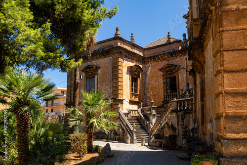 Villa Palagonia. The beautiful italian Villa decorated with famous grotesques statues of monsters with human faces, Bagheria, near Palermo city. Sicily, Italy.