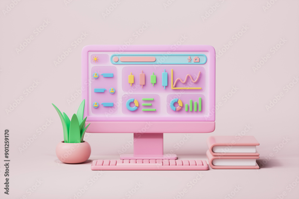 3d rendering business computer UI 3d rendering business computer UI