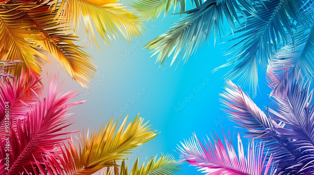 Colorful Palm Leaves against a Blue Sky Colorful Palm Leaves against a Blue Sky
