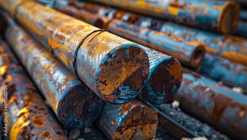 Rusty Metal Pipes in Industrial Yard photo