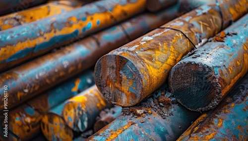 Rusty Metal Pipes in Industrial Yard photo