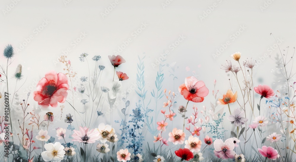 Watercolor Wildflowers in Bloom Watercolor Wildflowers in Bloom
