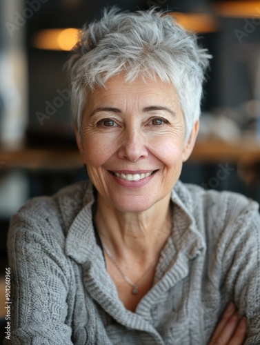 A smiling woman, perfect for any context where happiness is the focus