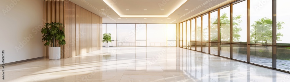 Bright and modern interior space featuring large windows, minimalist decor, and polished floors, ideal for presentations and meetings. Bright and modern interior space featuring large windows, minimalist decor, and polished floors, ideal for presentations and meetings.