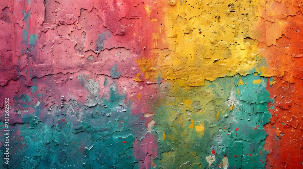 Fototapeta premium Vibrant Abstract Texture with Colorful Layers and Cracked Paint