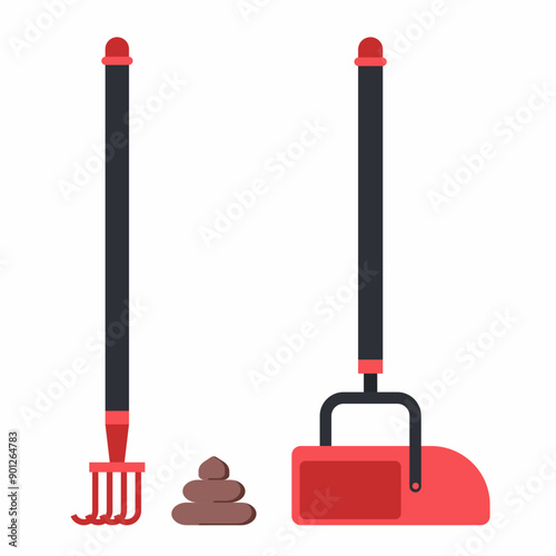 Dog poop tray and rake vector cartoon illustration isolated on a white background.