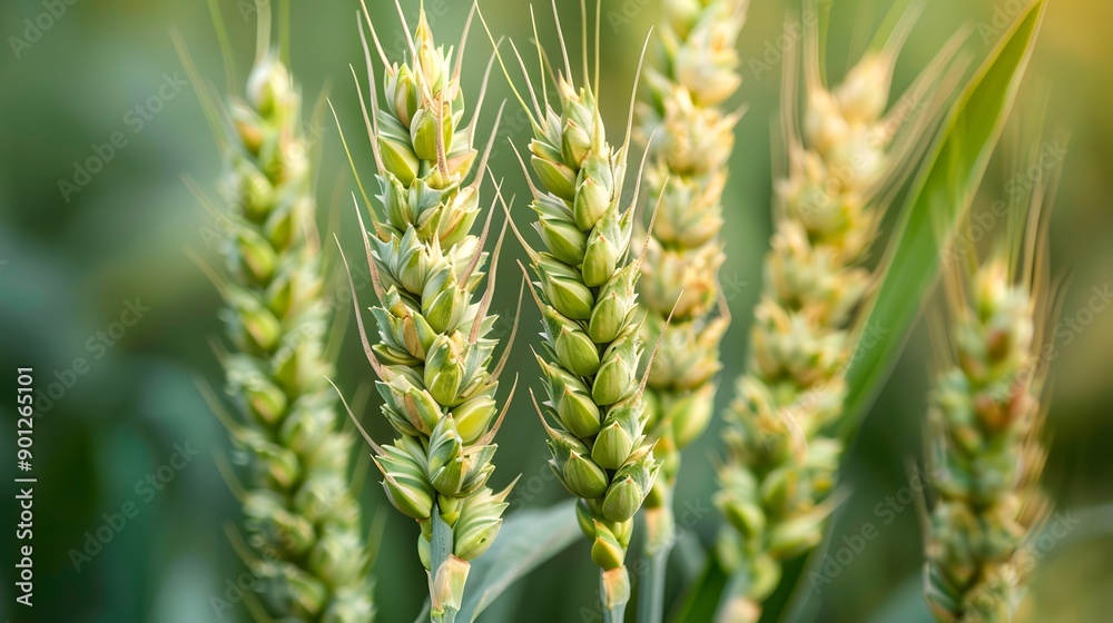 Close-Up of Ripening Wheat Ears in a Lush Green Field Close-Up of Ripening Wheat Ears in a Lush Green Field