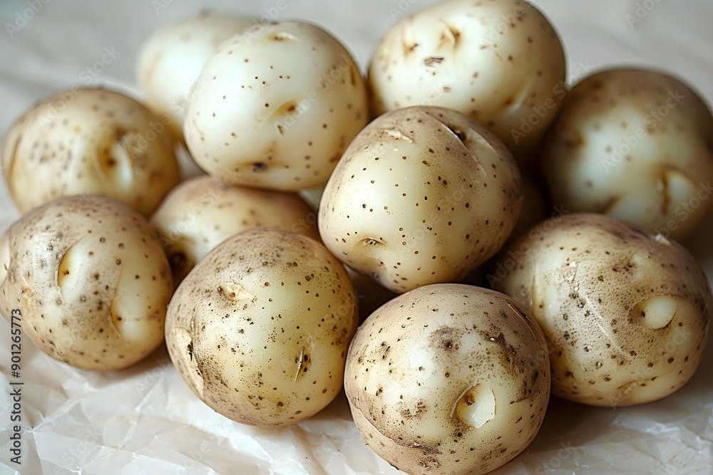 Freshly Harvested Potatoes Piled Together on a Light Background