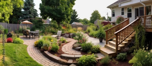 Landscaped Backyard with Patio and Deck © waliyah