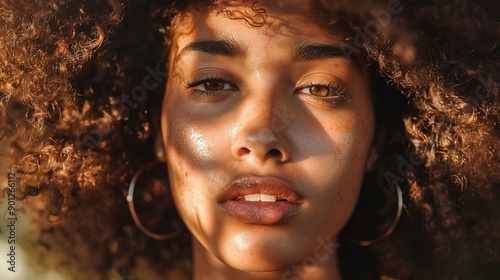 mulatto woman with curly hair.