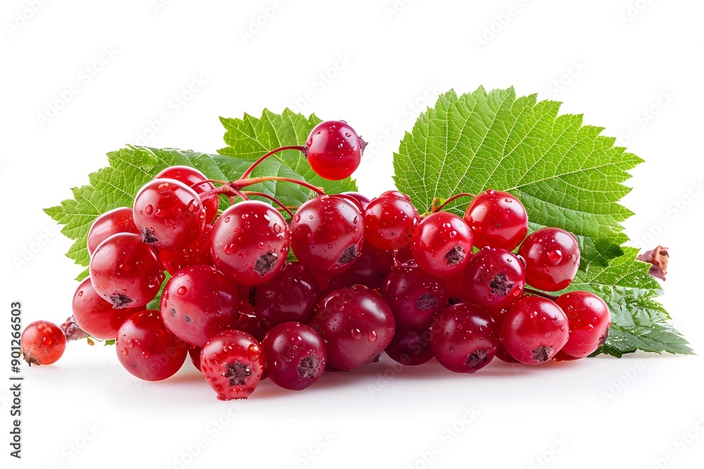 Fresh Red Currants with Green Leaves on a White Background Fresh Red Currants with Green Leaves on a White Background