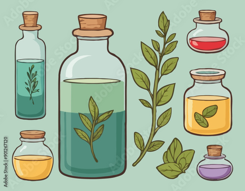 Bottle of herbal medicine vector isolated illustration