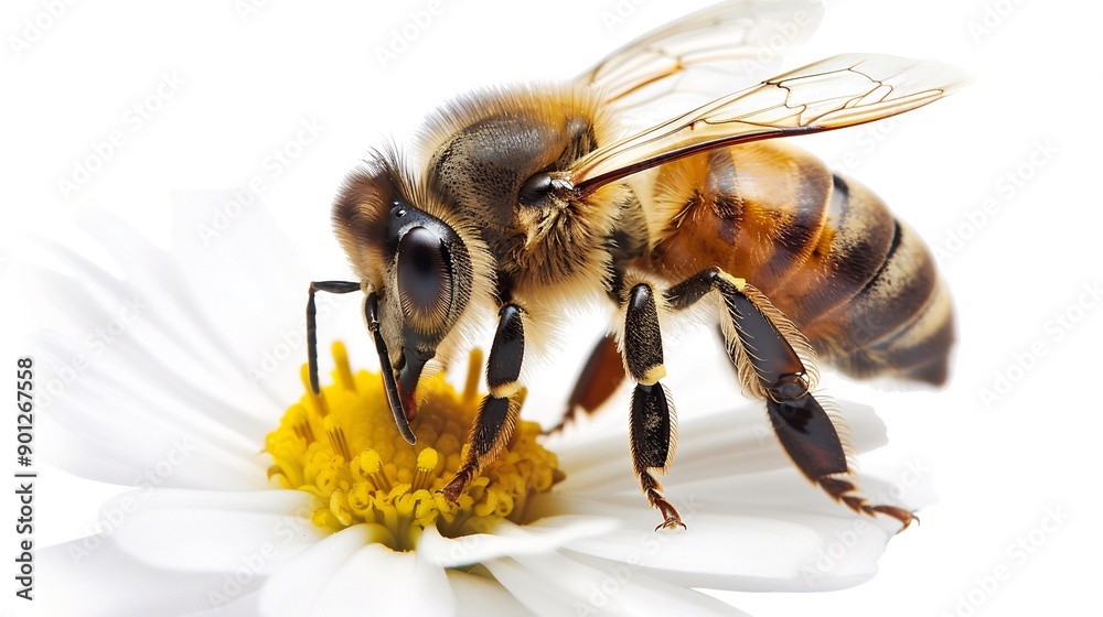 Close-up of a Honeybee Collecting Pollen from a Daisy Close-up of a Honeybee Collecting Pollen from a Daisy
