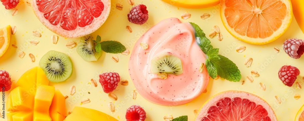 fruits with yogurt. fruits with yogurt.