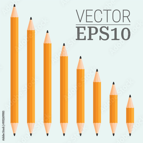 Double ended pencils of different lengths. Set of dual ended pencils. EPS10