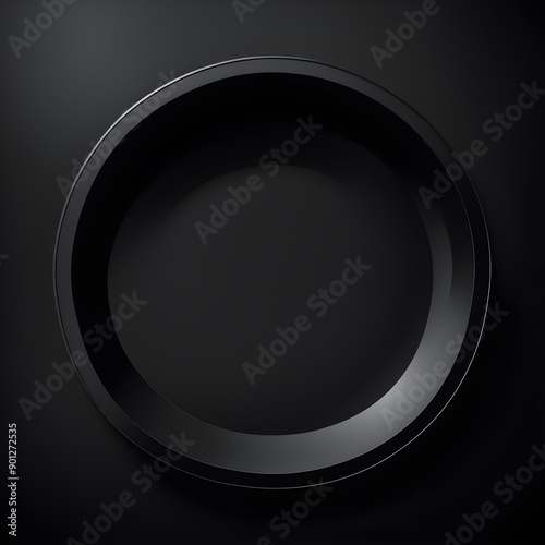 Black round plate on black background. 