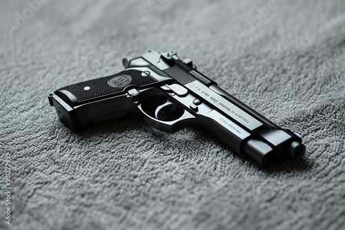 Close-Up of a Black Handgun on Grey Surface photo