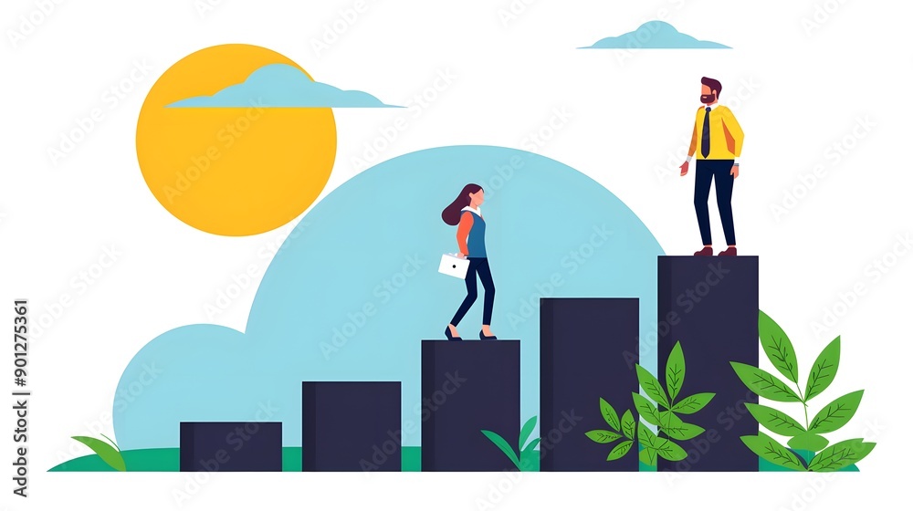Obraz premium Evolution in Miniature: Flat Design Animation Showcasing Continuous Improvement Through Small Steps