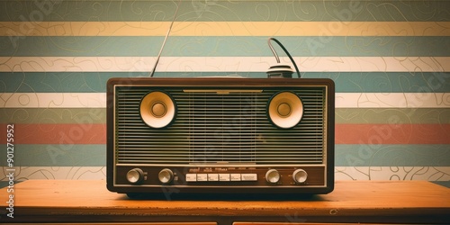 Old-Fashioned Radio with Colorful Wallpaper photo