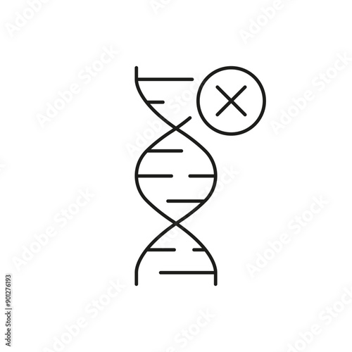 DNA Line Icon with Cross Symbol, Genetic Mutation or DNA Modification Issues in Biology and Chemistry. Isolated Vector Illustration