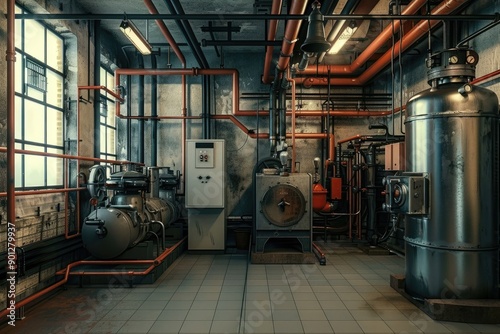 Industrial Boiler Room with Pipes and Equipment