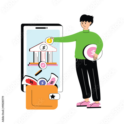 A flat illustration of bank wallet