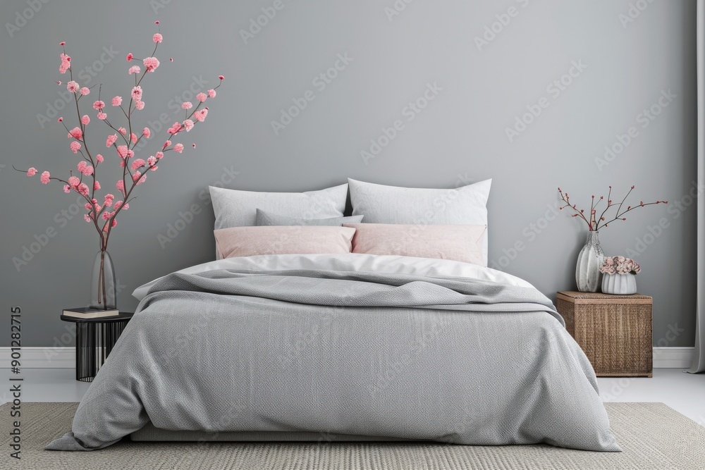 Grey Bedroom With Pink Flowers Grey Bedroom With Pink Flowers