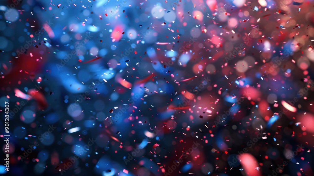 Patriotic red and blue confetti falling through the air, creating a festive and celebratory mood against a blurred background. Patriotic red and blue confetti falling through the air, creating a festive and celebratory mood against a blurred background.