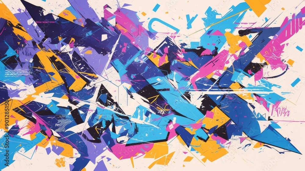 Abstract urban scene with graffiti art. Featuring colorful murals and ... - Urban Artistic Features