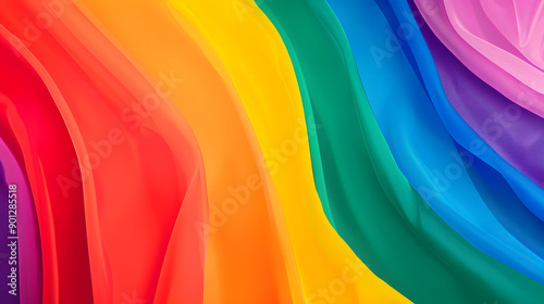 Vivid Spectrum: Flowing rainbow fabric drapes in colorful elegance. photo