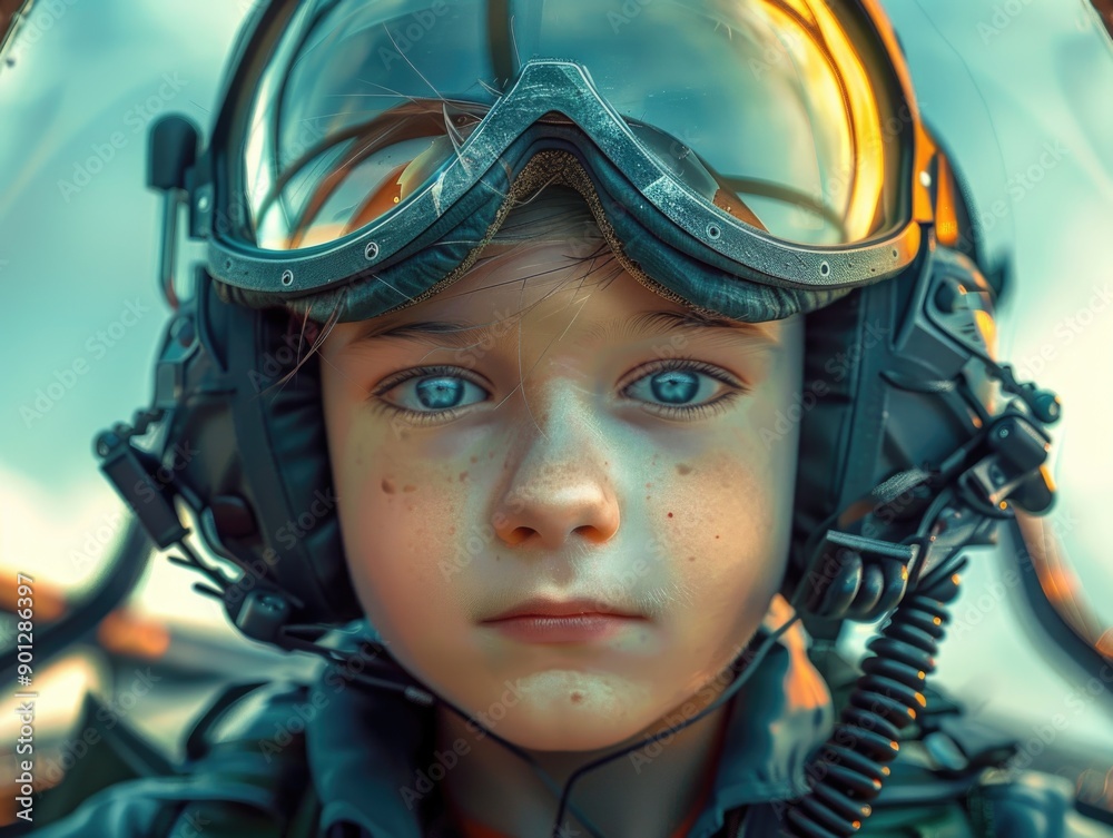 A young boy dressed in pilot attire, perfect for aviation or adventure themed projects A young boy dressed in pilot attire, perfect for aviation or adventure themed projects