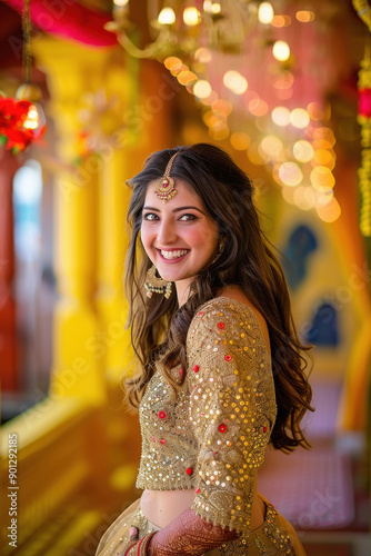 young indian woman wearing anarkali suit photo