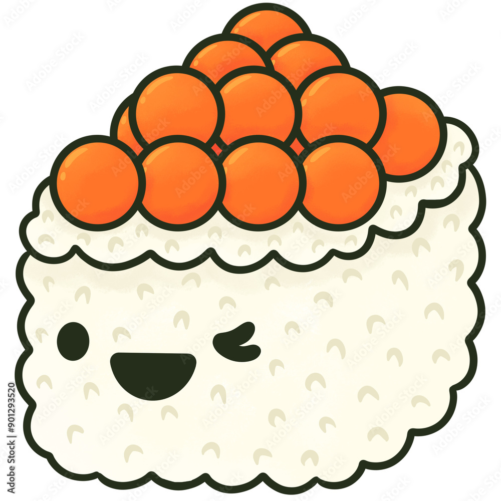 Ikura Nigiri Cute Sushi Character Illustration Ikura Nigiri Cute Sushi Character Illustration