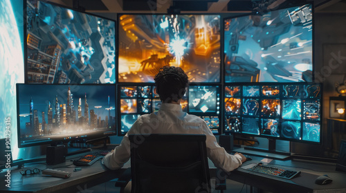 Wallpaper Mural young video editor working on computer Torontodigital.ca