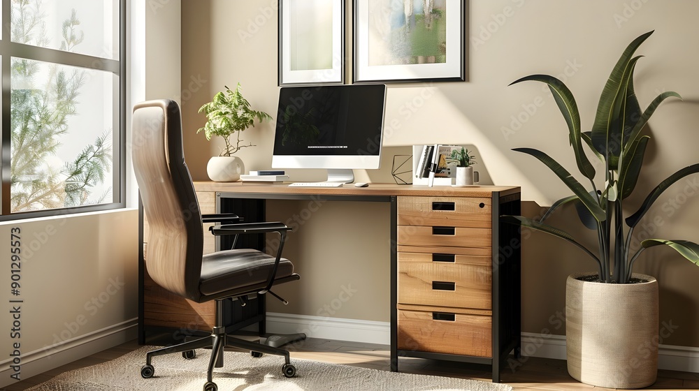 Functional Home Office Workspace with Efficient Storage and Productivity Essentials Functional Home Office Workspace with Efficient Storage and Productivity Essentials