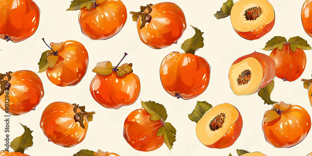 Seamless pattern for photoshop and graphic design, fruit background tile pattern, Persimmon on white background, seamless food backgrounds for food website, food blogs Seamless pattern for photoshop and graphic design, fruit background tile pattern, Persimmon on white background, seamless food backgrounds for food website, food blogs