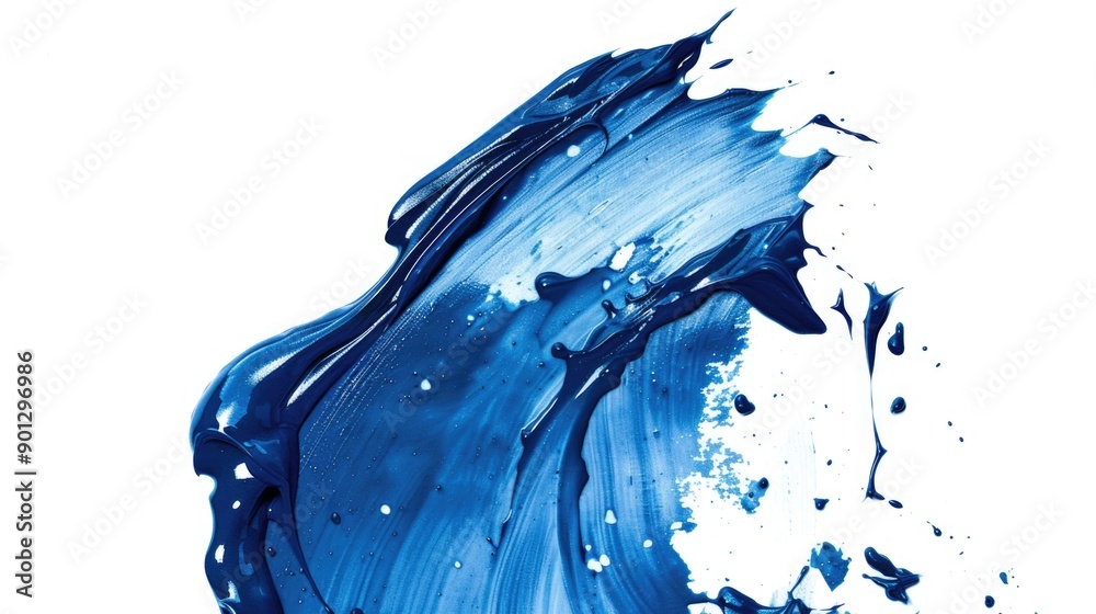 A close-up shot of blue paint on a white background, ideal for use in design and art projects A close-up shot of blue paint on a white background, ideal for use in design and art projects