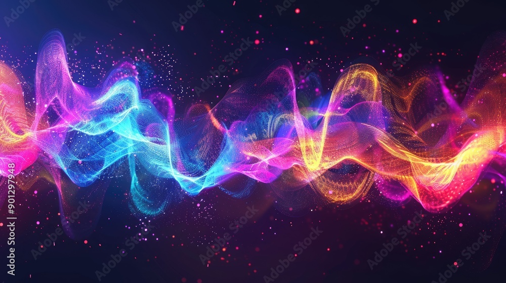 Abstract sound-wave background with colorful audio frequencies, perfect for music and tech-related themes. Abstract sound-wave background with colorful audio frequencies, perfect for music and tech-related themes.