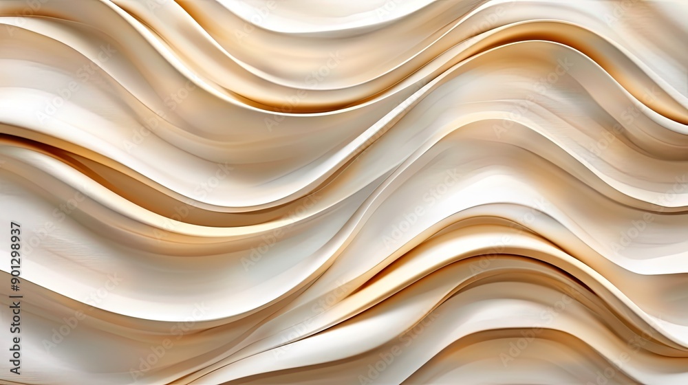 Beige 3D decorative wall panel with wavy pattern, light brown pearl texture, abstract art structure, macro interior backdrop. Beige 3D decorative wall panel with wavy pattern, light brown pearl texture, abstract art structure, macro interior backdrop.