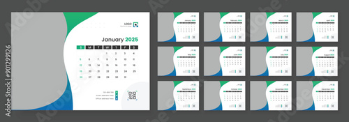 Desk Calendar Template 2025, New Year 2025 table calendar, Minimalist desk calendar 2025 template.