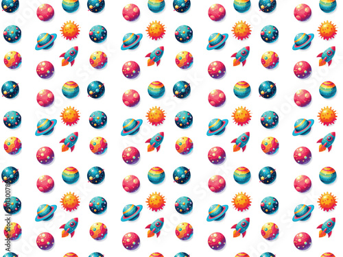 Seamless pattern of planets and sun