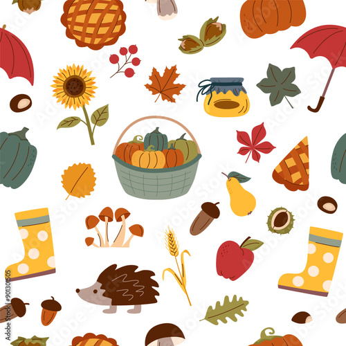 Autumn seamless pattern. Autumn concept. Autumn background. Harvest festival concept.
