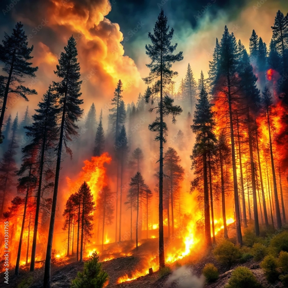 a strong fire in the autumn forest a strong fire in the autumn forest
