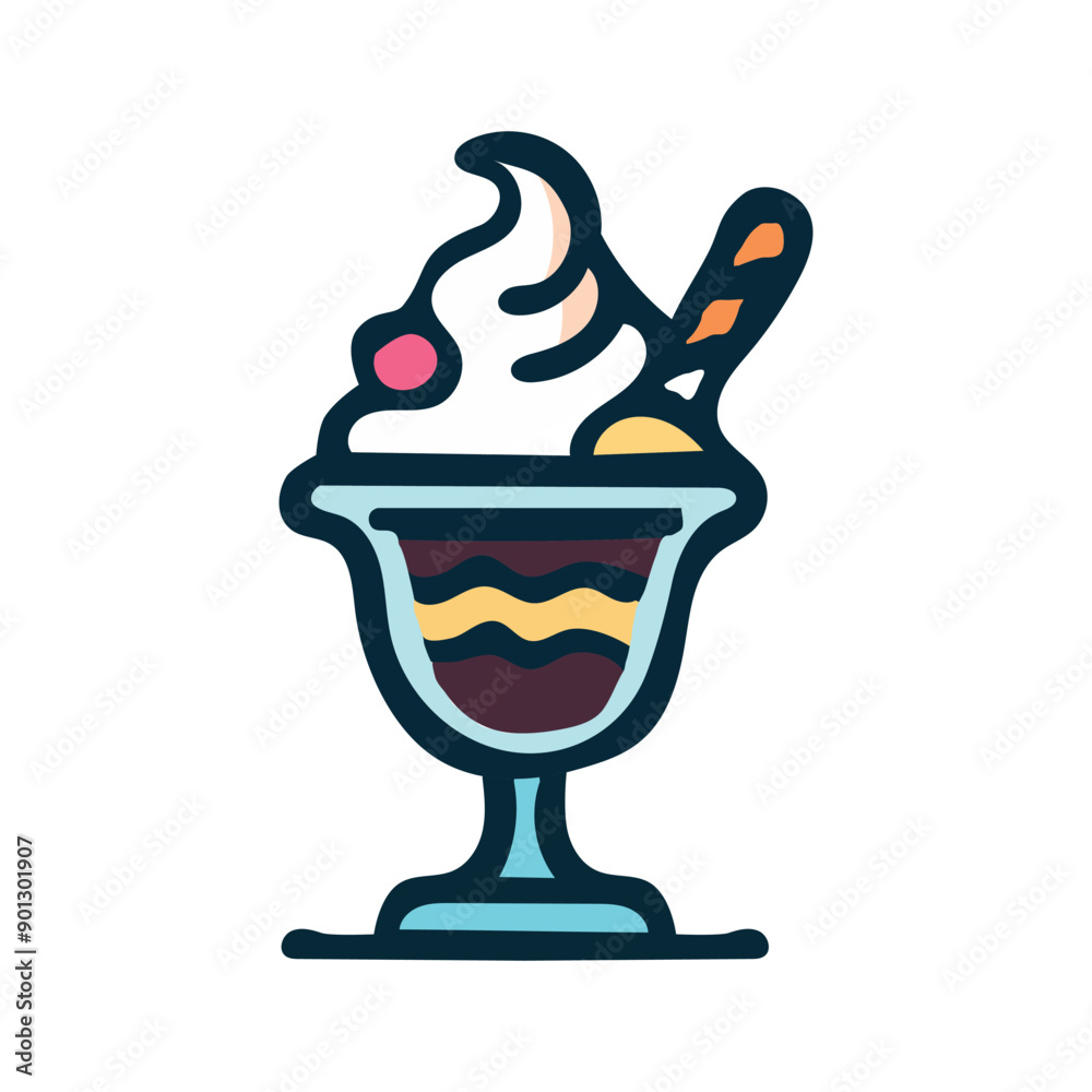 Sweet cup ice cream icon, summer frozen ice cream logo, vector illustration. 